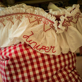 Edit58 x Smock London Red Gingham Sack with Crimson Ribbon Hand Smocking