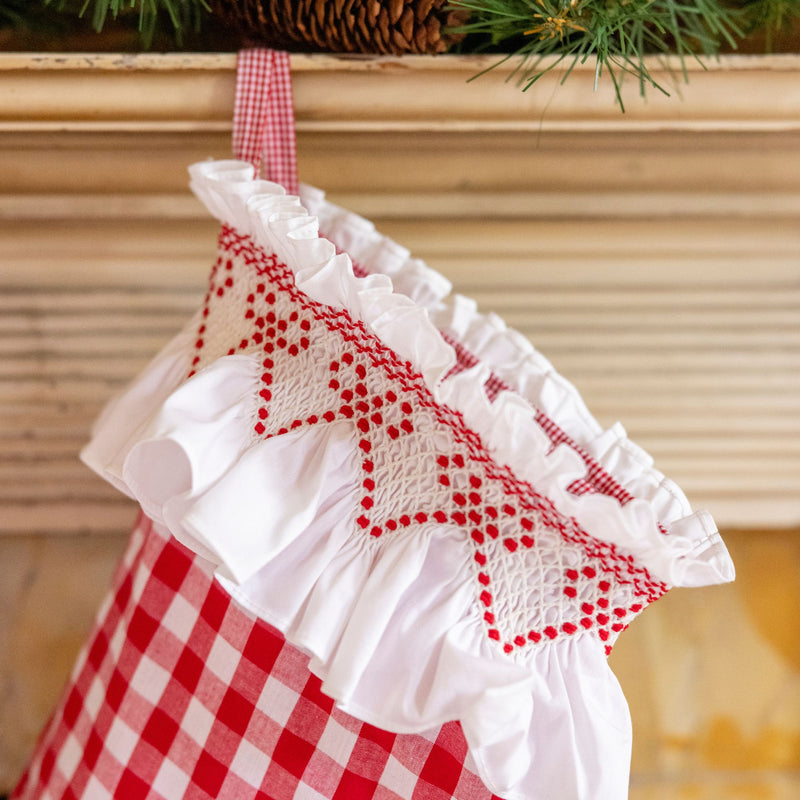 Edit58 x Smock London Red Gingham Smocking with Crimson Ribbon Hand Smocking