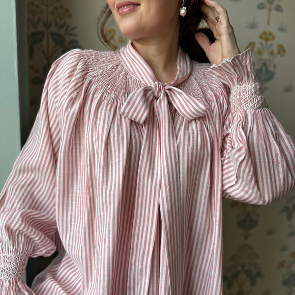 Burdett-Coutts Pussy Bow Blouse Cinnamon Stripe Cotton With Spiced Vanilla Smocking Edition 2