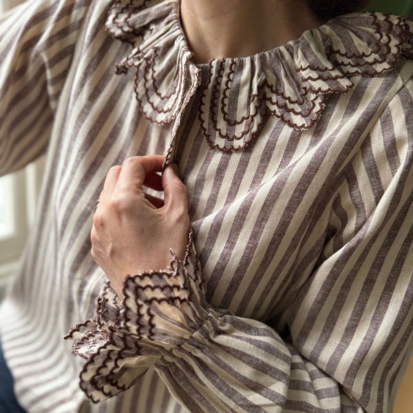 Bronte Blouse Chocolate Stripes with Cacao Embroidery