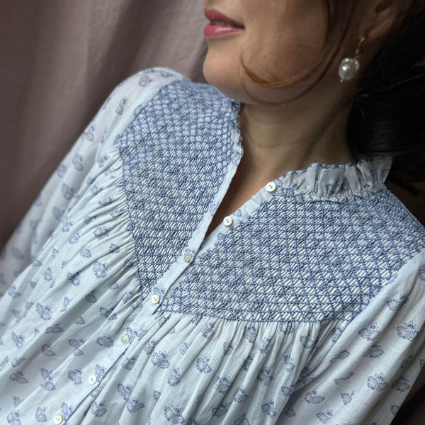 Rosa Parks Blouse Cornflower Paisley Brushed Cotton With Forget Me Not Hand Smocking Edition 7