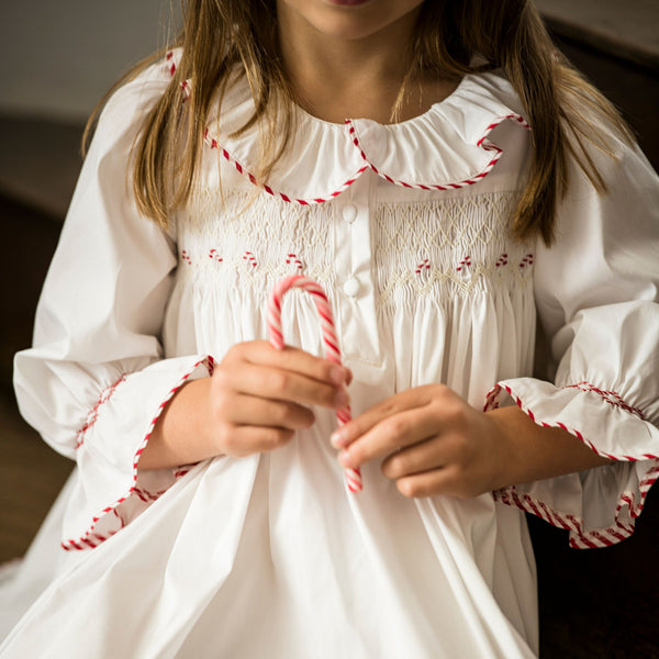 Nightingale Girls Dress Moonstone with Candy Cane Hand Smocking