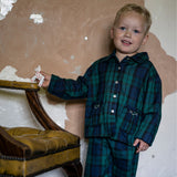 Lilly Parr Pyjamas Black Watch Tartan With Golden Coin Hand Smocking