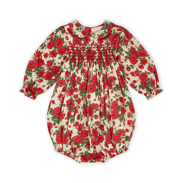 Jane Austen Romper With Crimson Hand Smocking Made With Liberty Carline Rose