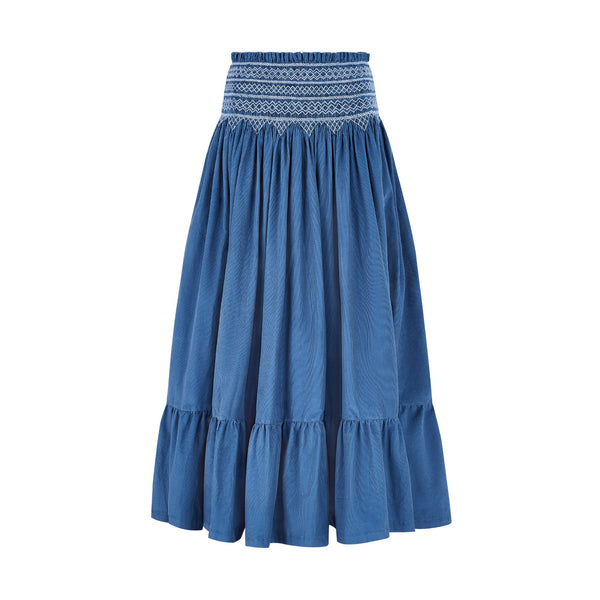 Sullivan Women's Skirt Cornflower Needlecord with Blue Jean Baby Hand Smocking