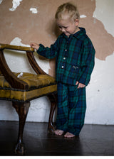 Lilly Parr Pyjamas Black Watch Tartan With Golden Coin Hand Smocking