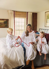 Samantha Varvel x Smock London Lilly Parr Pyjamas Moonstone White with Candy Cane Trim and Hand Smocking