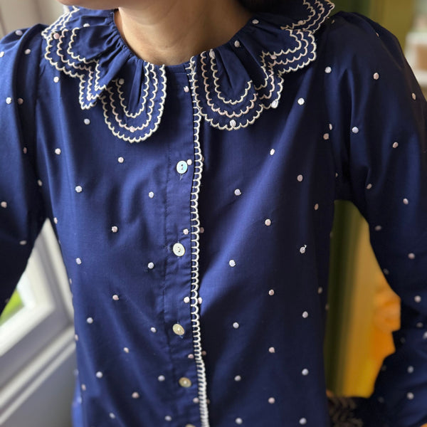 Bronte Blouse Night Sky Cotton with Twilight Embroidery