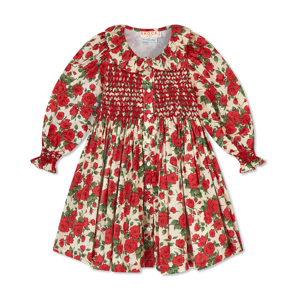 Elizabeth Blackwell Dress With Crimson Hand Smocking Made With Liberty Carline Rose