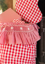 Edit58 x Smock London Red Gingham Sack with Snowflakes Hand Smocking