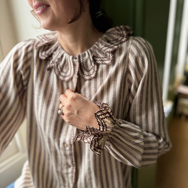 Bronte Blouse Chocolate Stripes with Cacao Embroidery