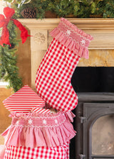 Edit58 x Smock London Red Gingham Sack with Snowflakes Hand Smocking