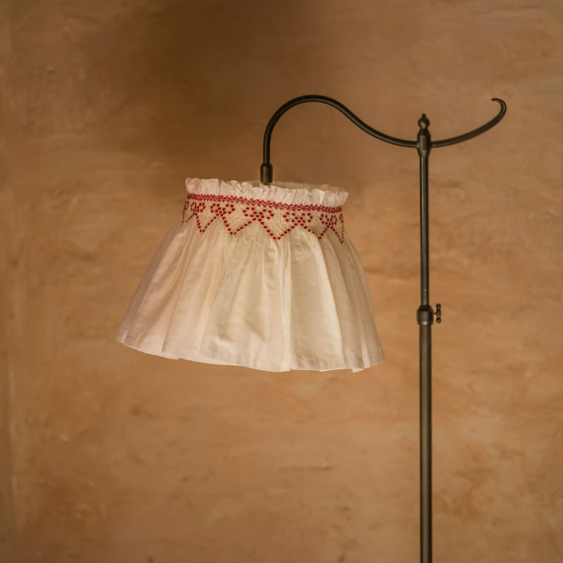 Edit58 x Smock London Elsie Lampshade Skirt Cross Hatch Cotton with Crimson Ribbon Hand Smocking