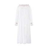 Samantha Varvel x Smock London Women's Nightingale Dress Moonstone White with Candy Cane Trim and Holly Hand Smocking