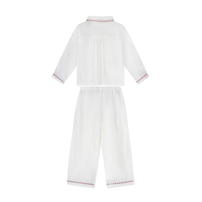 Samantha Varvel x Smock London Lilly Parr Pyjamas Moonstone White with Candy Cane Trim and Hand Smocking