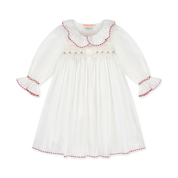 Nightingale Girls Dress Moonstone with Candy Cane Hand Smocking