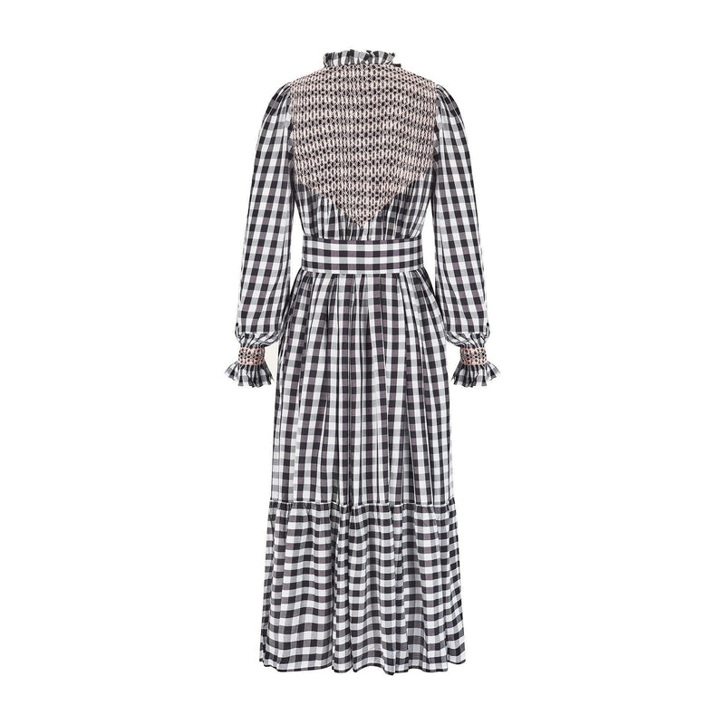 Wu Zetian Women's Dress Tuxedo Check with White Queen Hand Smocking