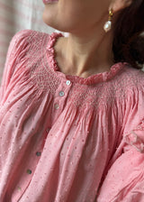 Cleopatra Blouse Dusty Pink Plumetti with Cat Got The Cream Hand Smocking Edition 19