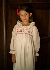 Nightingale Girls Dress Moonstone with Scarlet Bows Hand Smocking