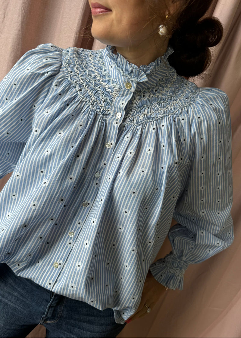 Scholl Blouse Embroidered Daisy Stripe With Denim Dreams Hand Smocking Edition 31