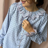 Bronte Blouse Indigo Plumetti with Ballet Slipper Embroidery