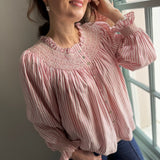 Cleopatra Blouse Cinnamon Stripes with Vanilla Spice Hand Smocking Edition 21