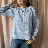 Bronte Blouse Indigo Plumetti with Ballet Slipper Embroidery