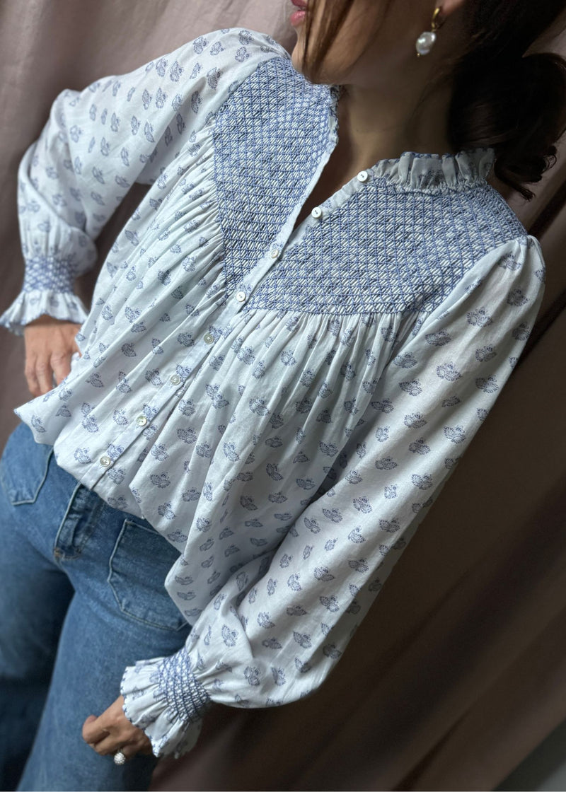 Rosa Parks Blouse Cornflower Paisley Brushed Cotton With Forget Me Not Hand Smocking Edition 7