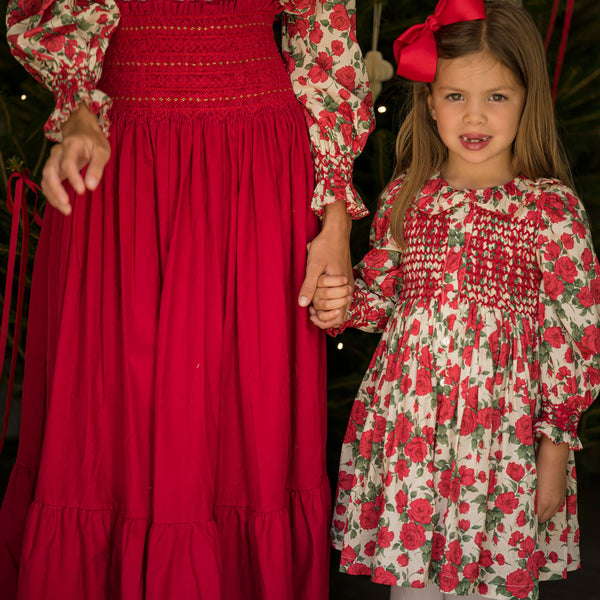 Elizabeth Blackwell Dress With Crimson Hand Smocking Made With Liberty Carline Rose