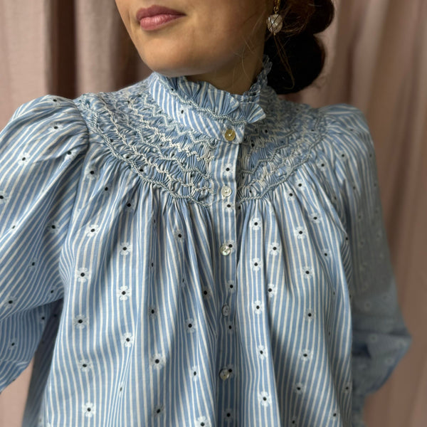 Scholl Blouse Embroidered Daisy Stripe With Denim Dreams Hand Smocking Edition 31