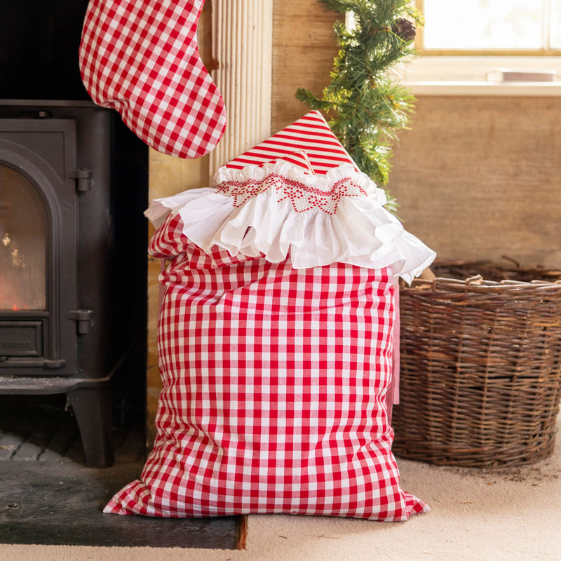 Edit58 x Smock London Red Gingham Sack with Crimson Ribbon Hand Smocking