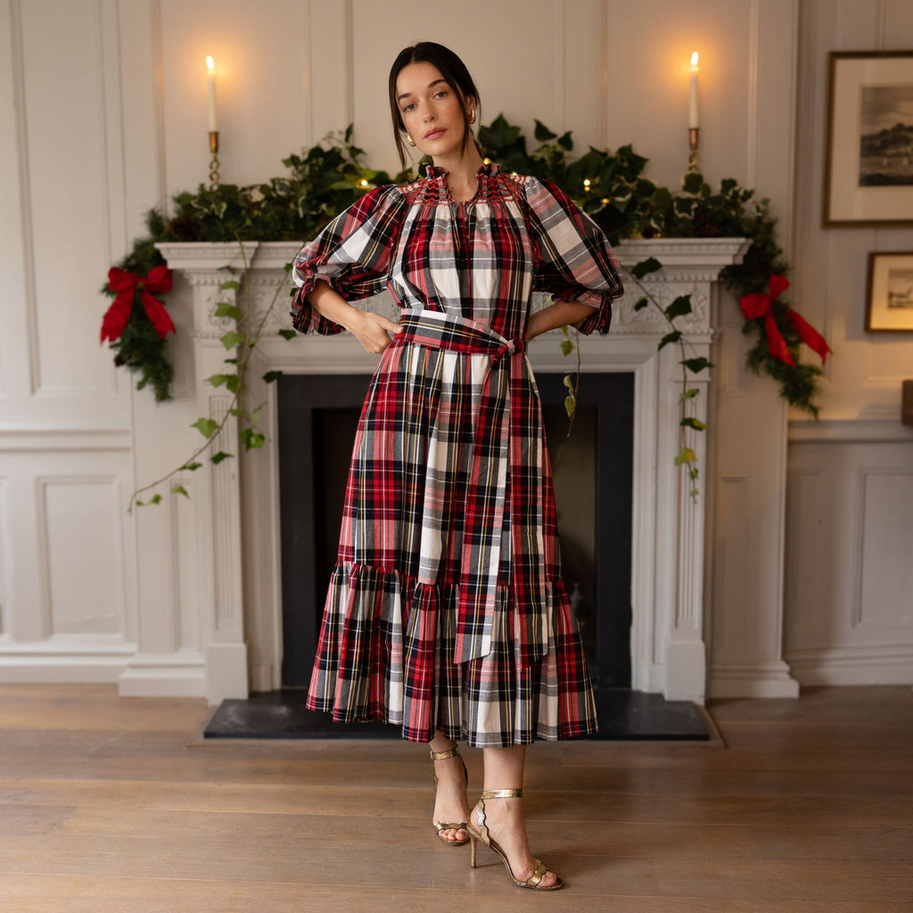 Colette Dress Royal Tartan with Sleigh Bell Hand Smocking Smock London