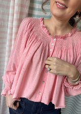 Cleopatra Blouse Dusty Pink Plumetti with Cat Got The Cream Hand Smocking Edition 19