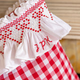 Edit58 x Smock London Red Gingham Smocking with Crimson Ribbon Hand Smocking