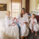 Samantha Varvel x Smock London Lilly Parr Pyjamas Moonstone White with Candy Cane Trim and Hand Smocking