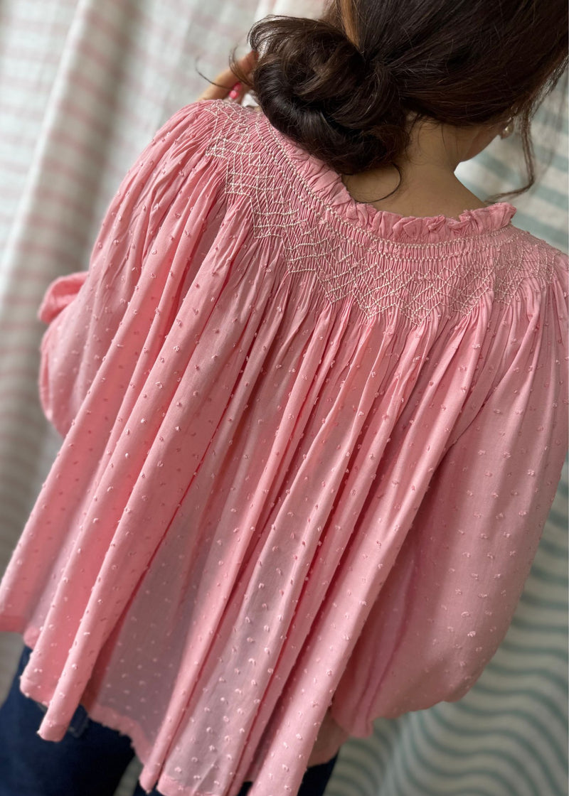 Cleopatra Blouse Dusty Pink Plumetti with Cat Got The Cream Hand Smocking Edition 19