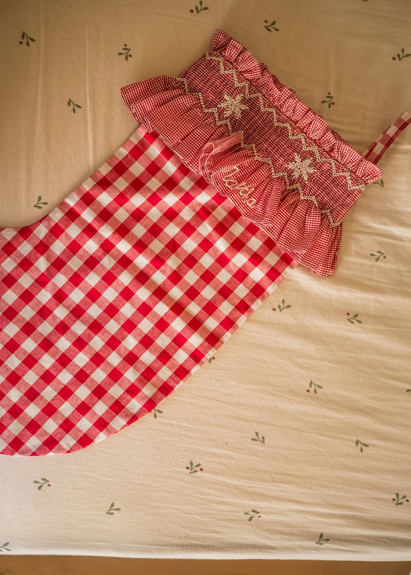 Edit58 x Smock London Red Gingham Smocking with Snowflake Hand Smocking