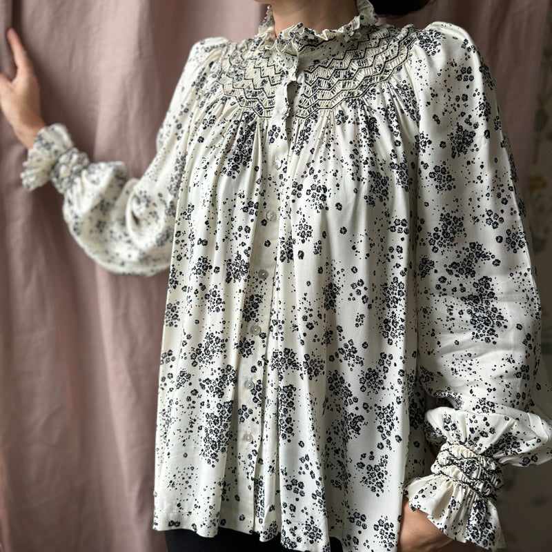 Scholl Blouse Ebony Floral Twill With Binary Hand Smocking Edition 30