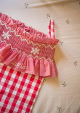 Edit58 x Smock London Red Gingham Smocking with Snowflake Hand Smocking