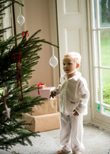 Samantha Varvel x Smock London Lilly Parr Pyjamas Moonstone White with Candy Cane Trim and Hand Smocking