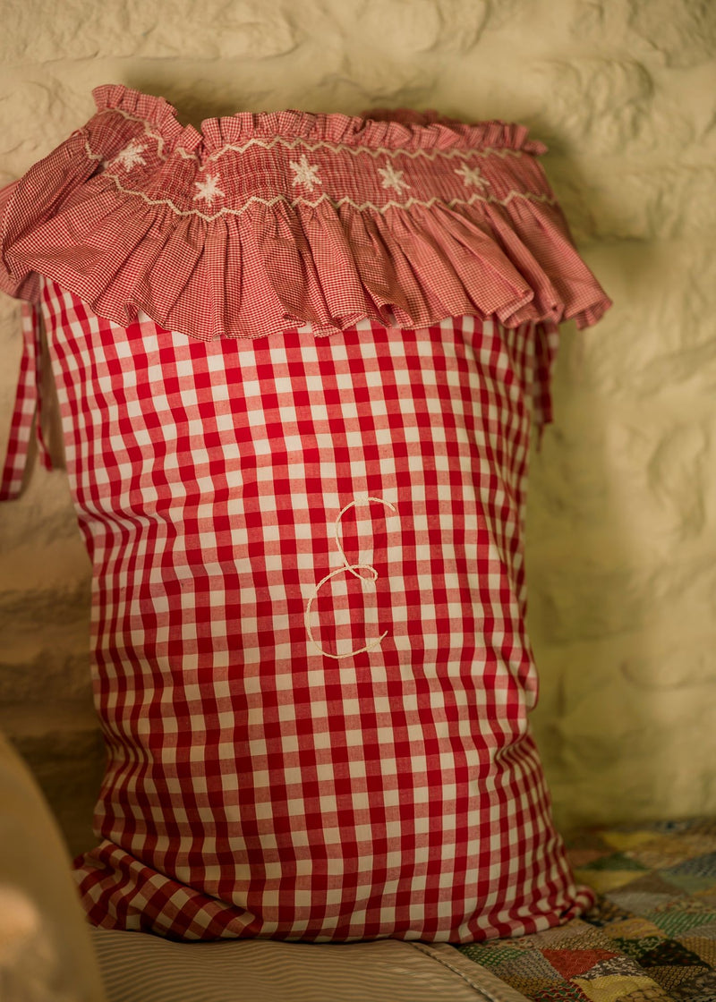 Edit58 x Smock London Red Gingham Sack with Snowflakes Hand Smocking