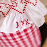 Edit58 x Smock London Red Gingham Smocking with Crimson Ribbon Hand Smocking