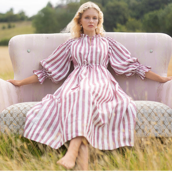 Aloha Wanderwell Dress Mulberry Stripes with Mulberry Tree Hand Smocking