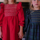 1-2, 2-3 & 3-4y Anna Pavlova Dress Scarlett Needlecord with Golden Gal Smocking