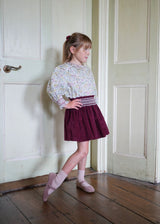 Annie Sullivan Skirt Mulberry Needlecord with Heather Haze Hand Smocking