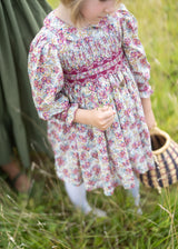 Antoinette Dress with Copper Beech Hand Smocking Made With Liberty Swirling petals