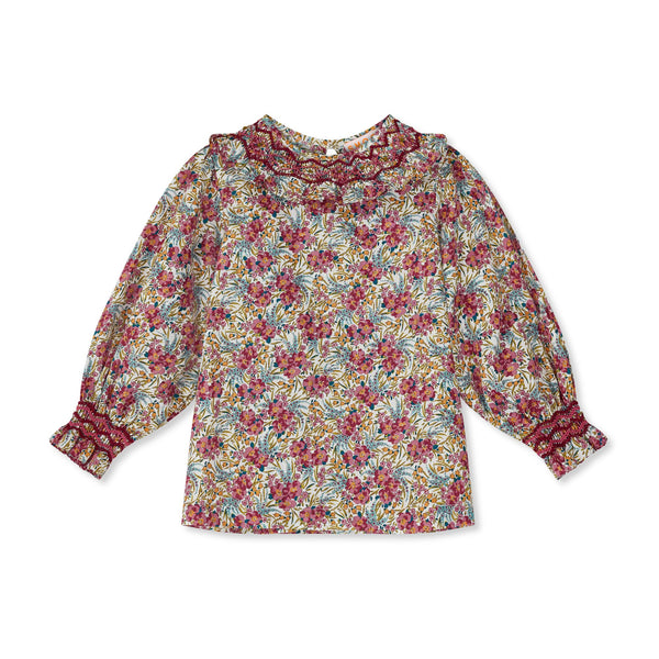 Bader Ginsberg Blouse with Copper Beech Hand Smocking made with Liberty Swirling Petals