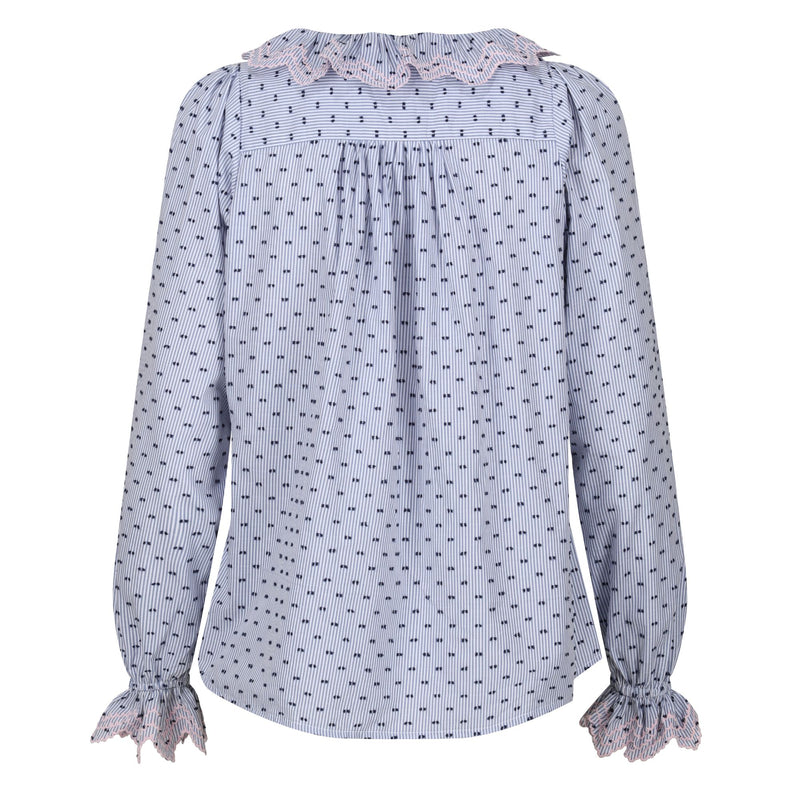 Bronte Blouse Indigo Plumetti with Ballet Slipper Embroidery