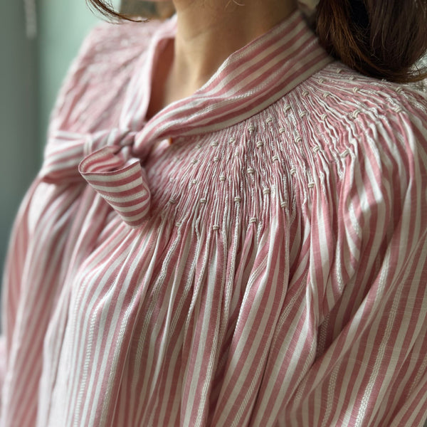 Burdett-Coutts Pussy Bow Blouse Cinnamon Stripe Cotton With Spiced Vanilla Smocking Edition 2