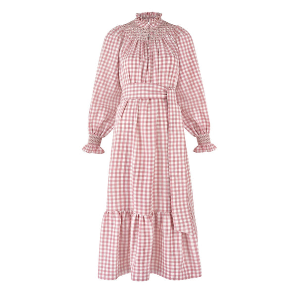 Colette Dress Copper Beech Gingham with Autumn Leaves Hand Smocking